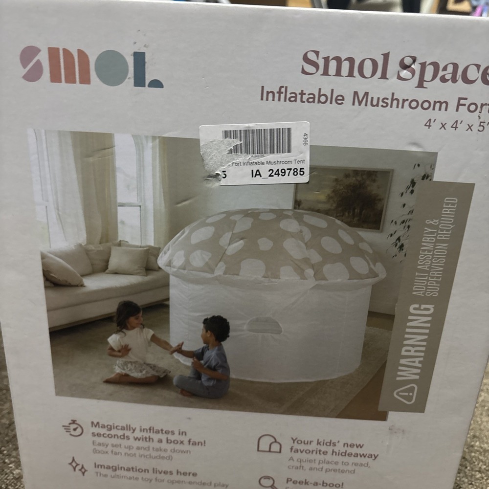 SMOL Air Fort Inflatable Mushroom Tent Kids Play Fort Beige NEW
